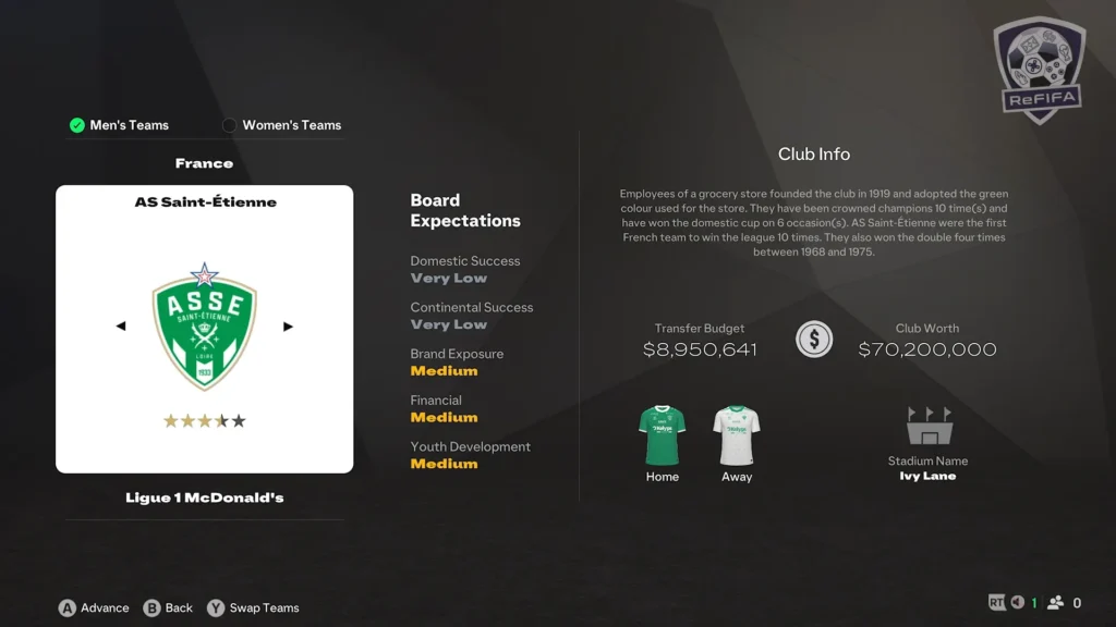 EA FC 25 AS Saint-Étienne in Career Mode