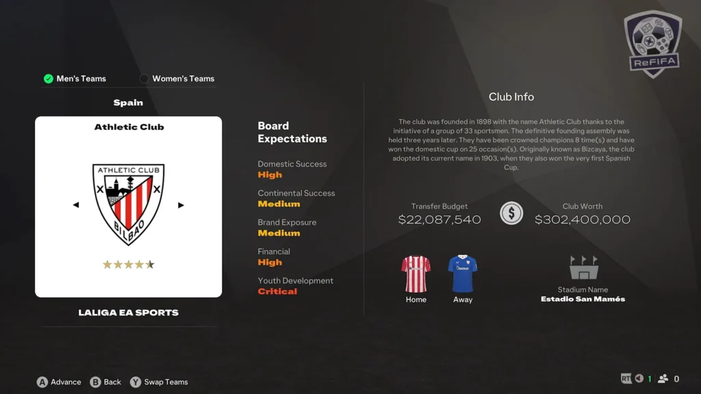EA FC 25 Athletic Club in Career Mode
