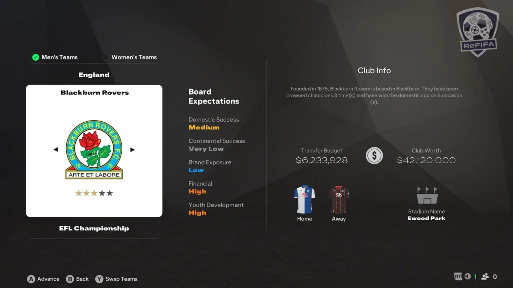 EA FC 25 Blackburn Rovers in Career Mode