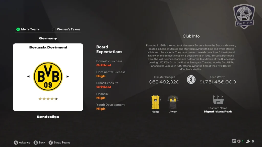 EA FC 25 Borussia Dortmund in Career Mode