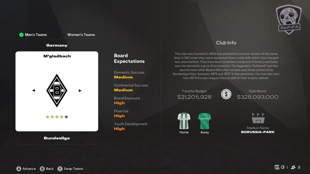 EA FC 25 Borussia Mönchengladbach in Career Mode