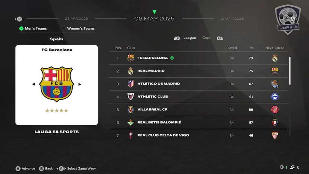 EA FC 25 Career Mode Live Start Points La Liga