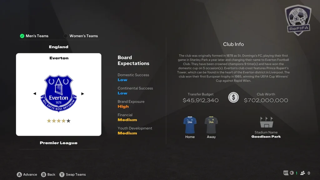 EA FC 25 Everton in Career Mode