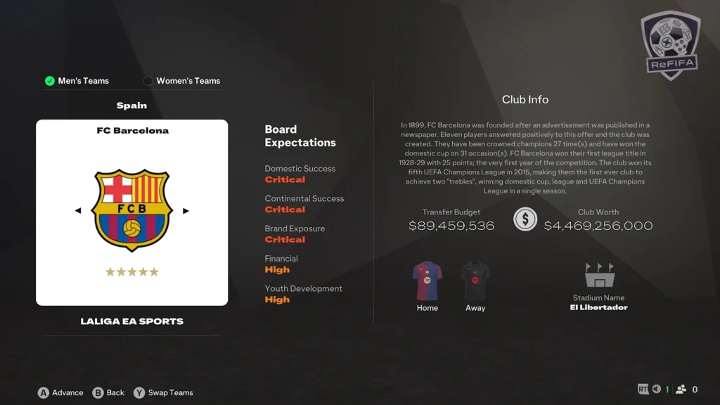 EA FC 25 FC Barcelona in Career Mode