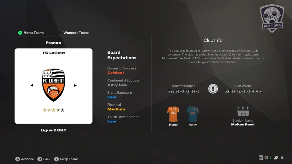 EA FC 25 FC Lorient in Career Mode
