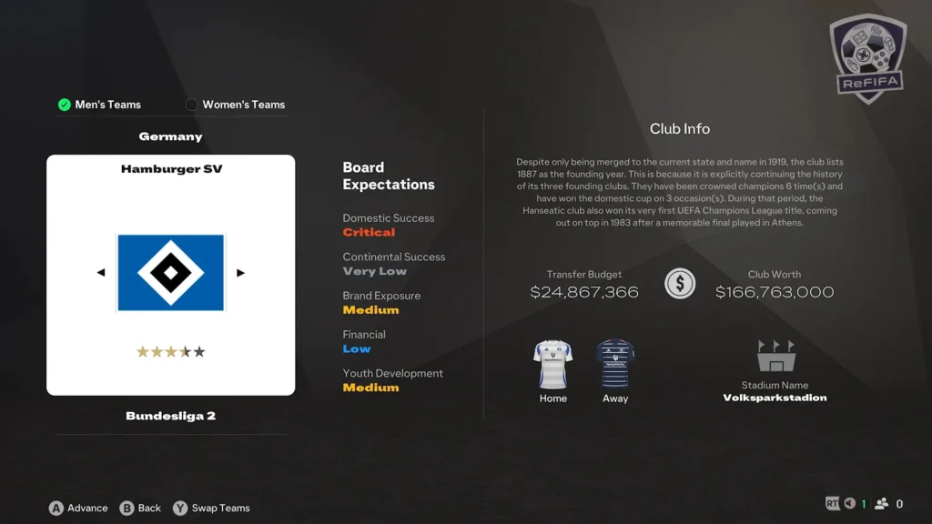 EA FC 25 Hamburger SV in Career Mode