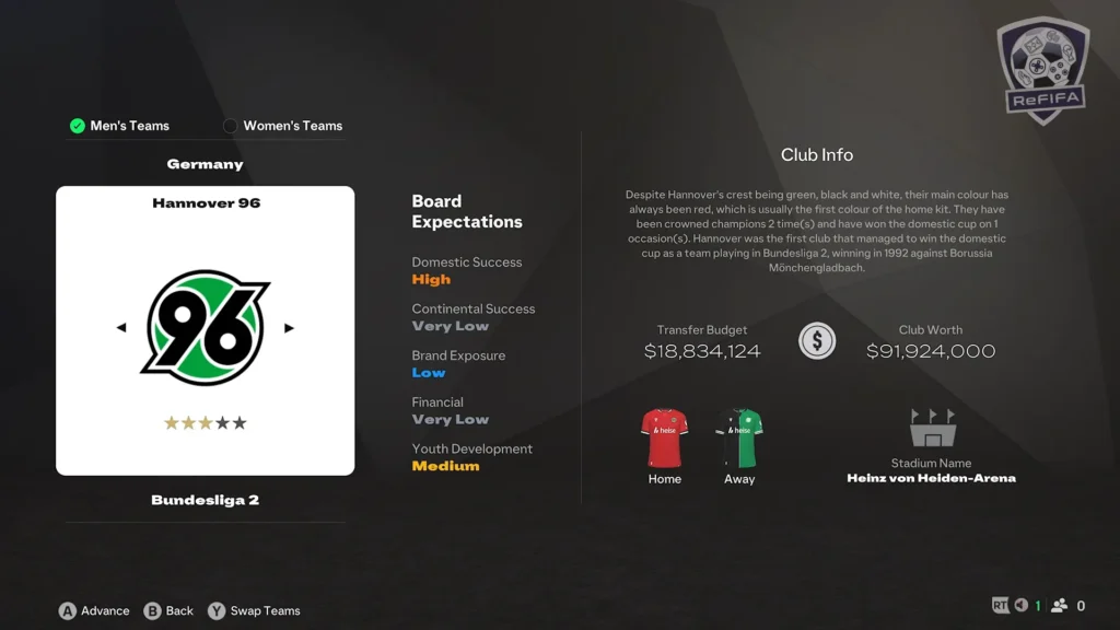 EA FC 25 Hannover 96 in Career Mode