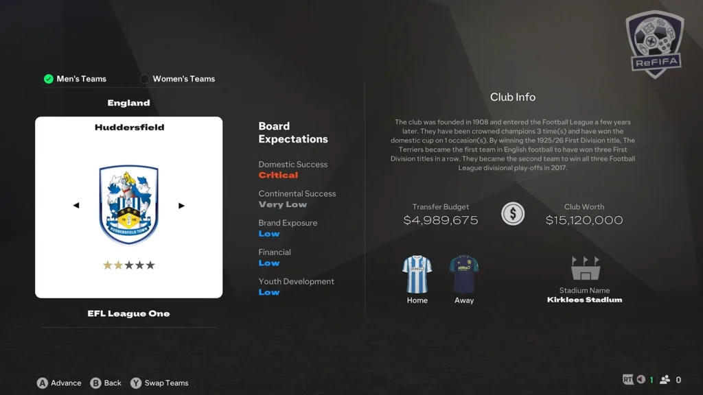 EA FC 25 Huddersfield Town in Career Mode