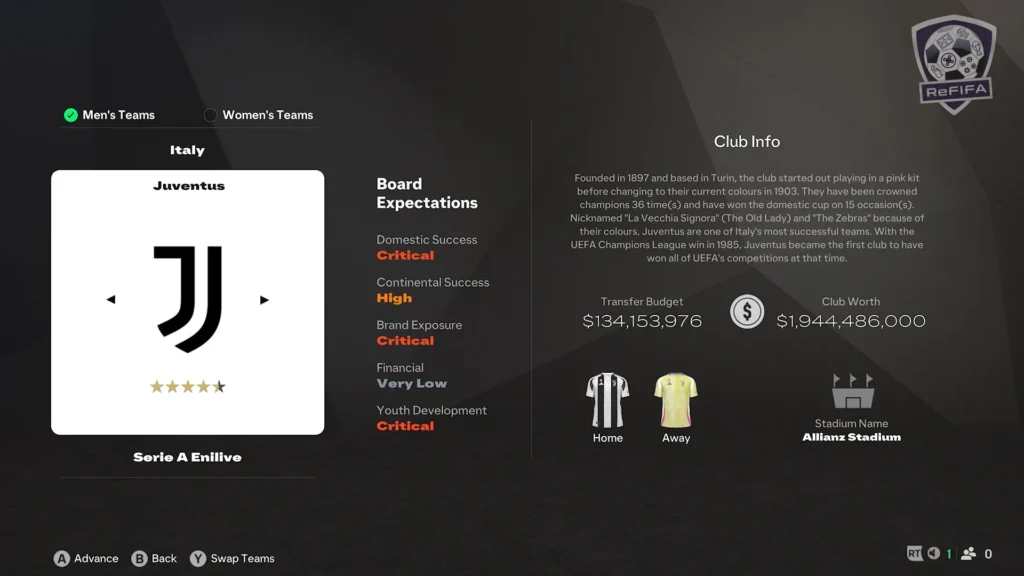 EA FC 25 Juventus in Career Mode