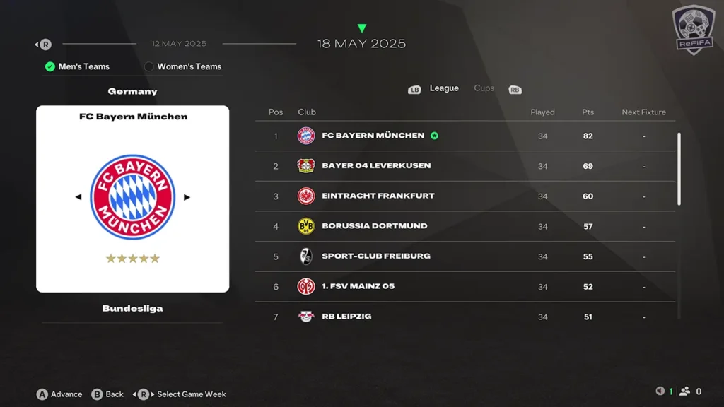 EA FC 25 Live Start Points Bundesliga at May 18