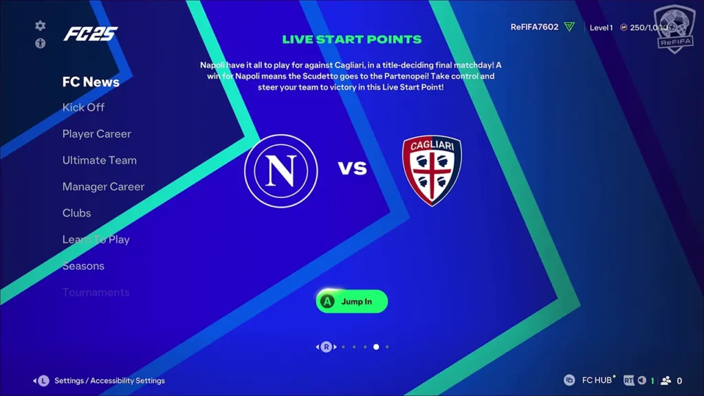 EA FC 25 Live Start Points Napoli vs Cagliari Calcio