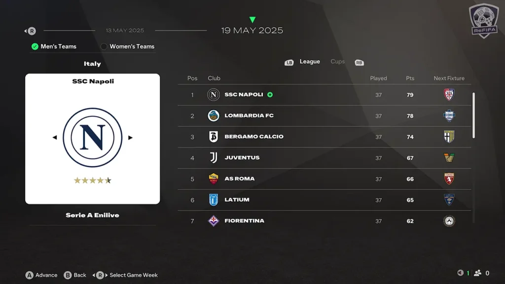EA FC 25 Live Start Points Serie A at May 19