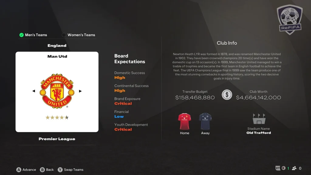 EA FC 25 Manchester United in Career Mode