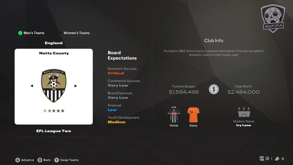 EA FC 25 Notts County in Career Mode