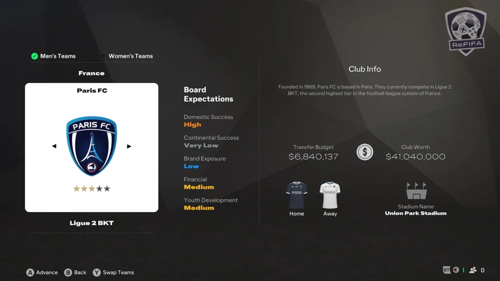 EA FC 25 Paris FC in Career Mode