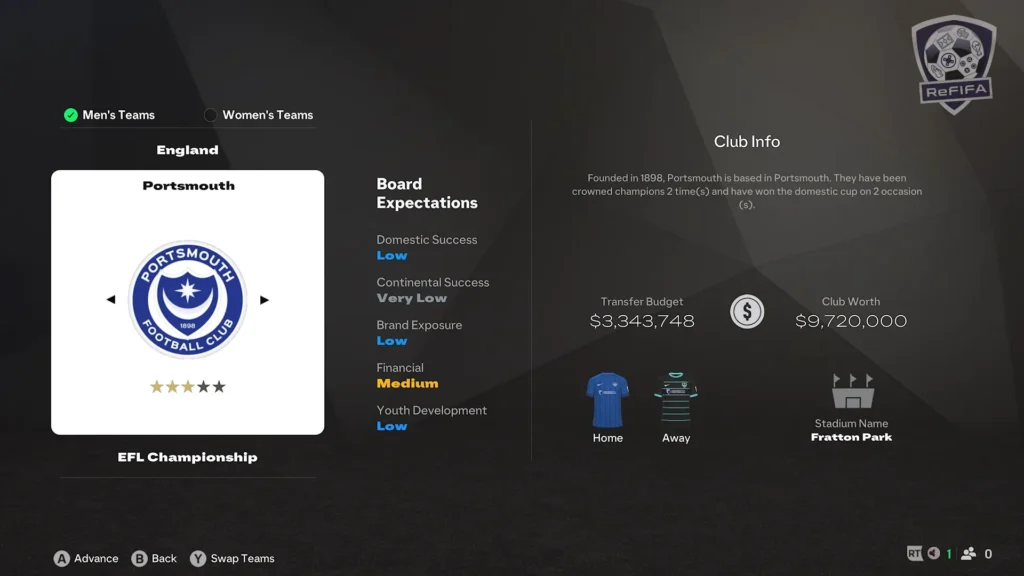 EA FC 25 Portsmouth in Career Mode