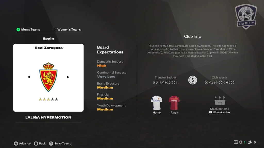 EA FC 25 Real Zaragoza in Career Mode