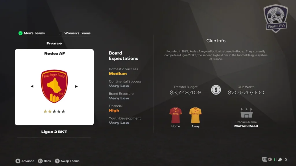 EA FC 25 Rodez AF in Career Mode