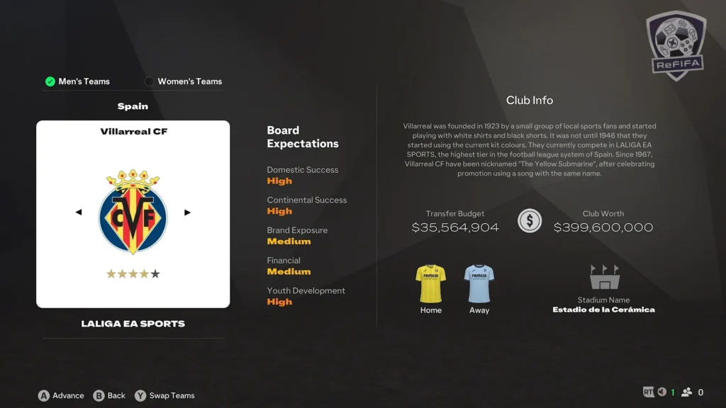 EA FC 25 Villarreal CF in Career Mode