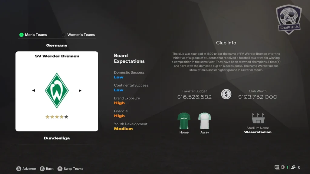 EA FC 25 Werder Bremen in Career Mode