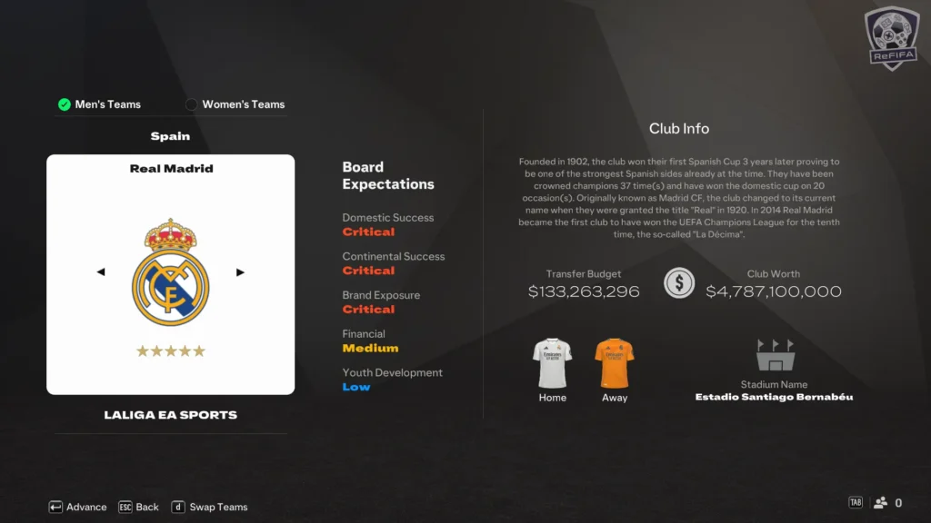 EA FC 25 Career Mode Real Madrid