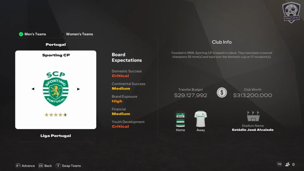 EA FC 25 Career Mode Sporting CP