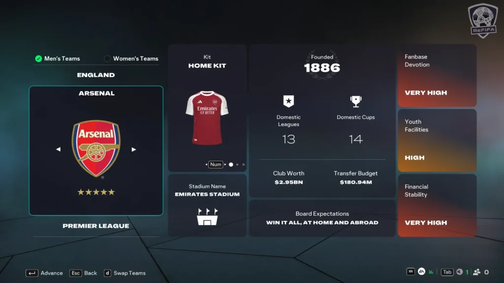 EA FC 26 Arsenal in Career Mode