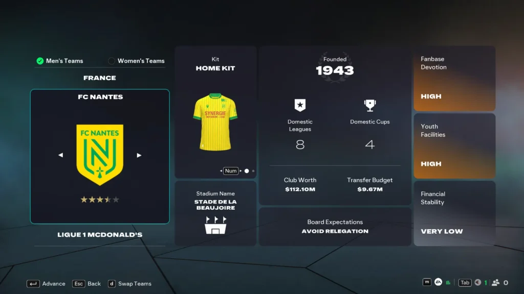 EA FC 26 FC Nantes in Career Mode
