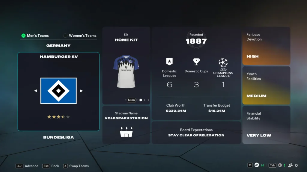 EA FC 26 Hamburger SV in Career Mode