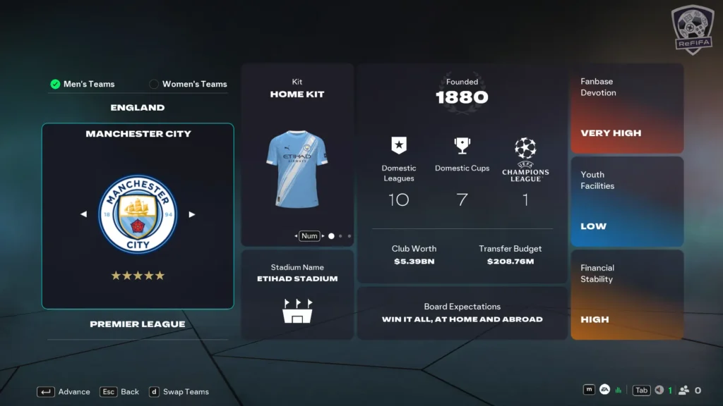 EA FC 26 Manchester City in Career Mode