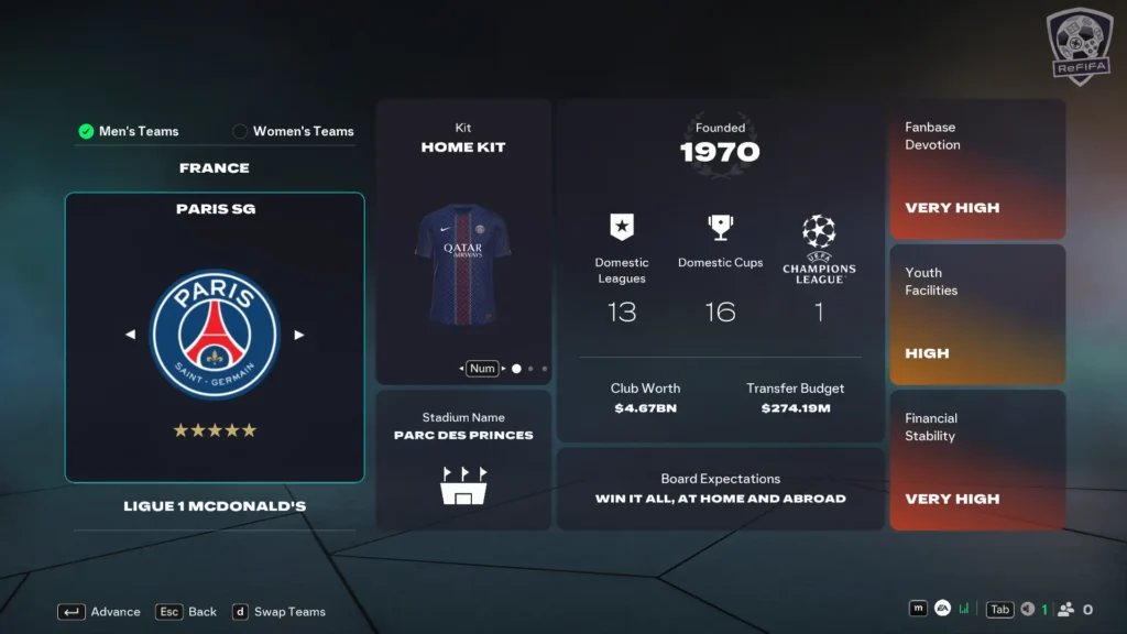 EA FC 26 Paris Saint Germain in Career Mode