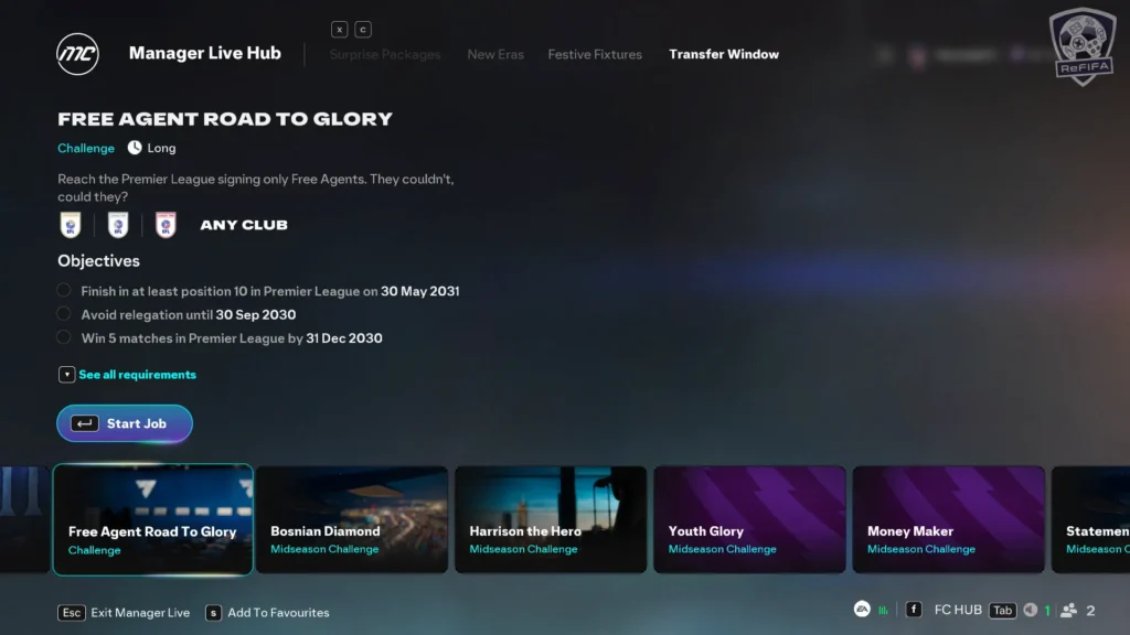 EA FC 26 Career Mode Free Agent Road to Glory Challenge